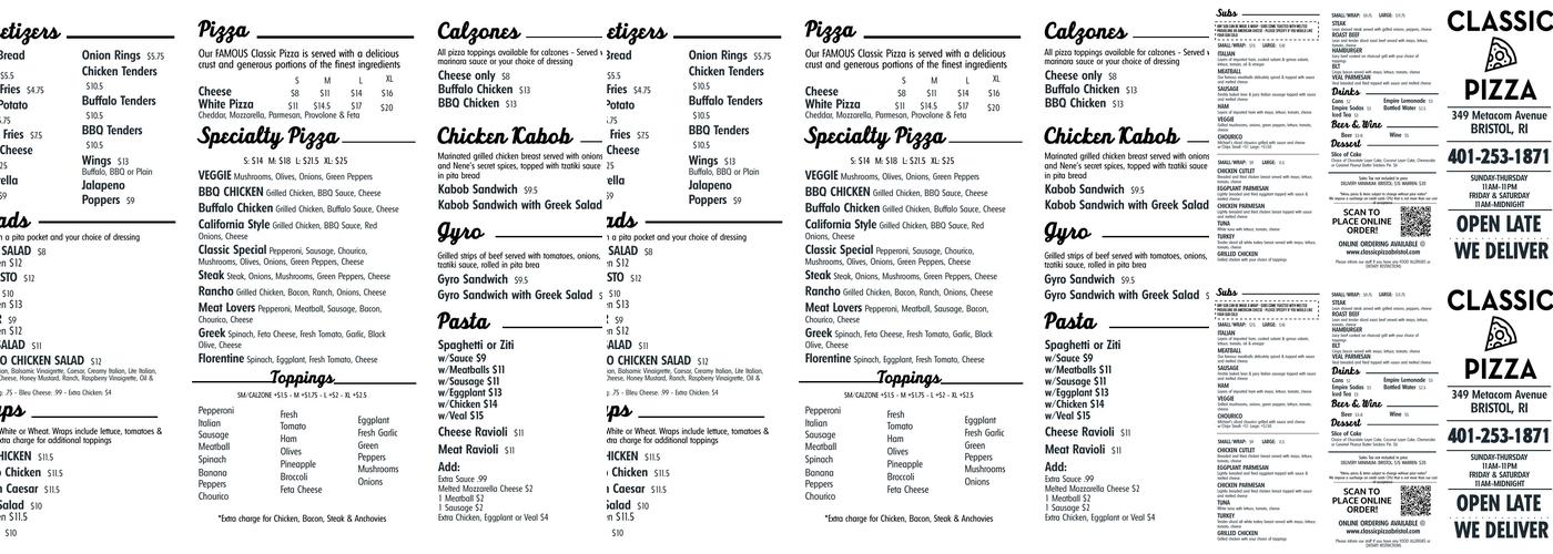 Classic Pizza & Grill Menu