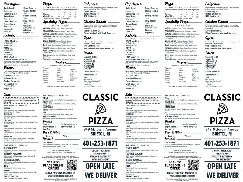 Classic Pizza & Grill Menu
