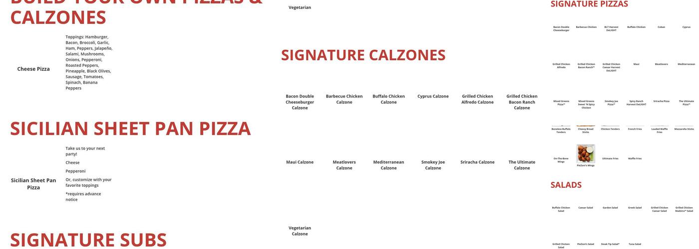 Piezoni's Pizza Menu