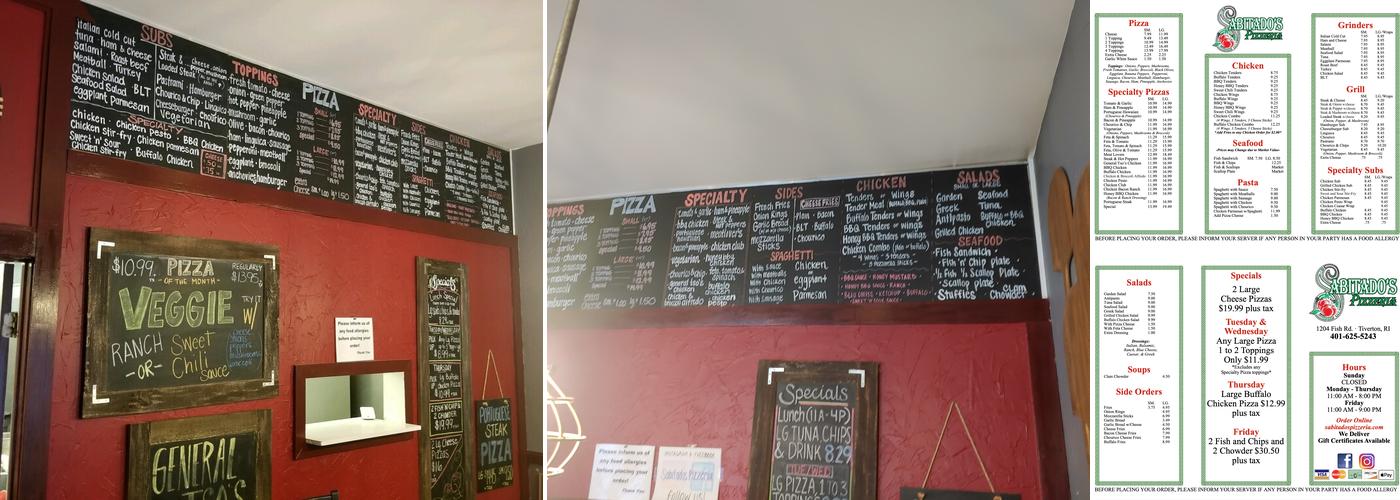 Sabitado's Pizzeria Menu