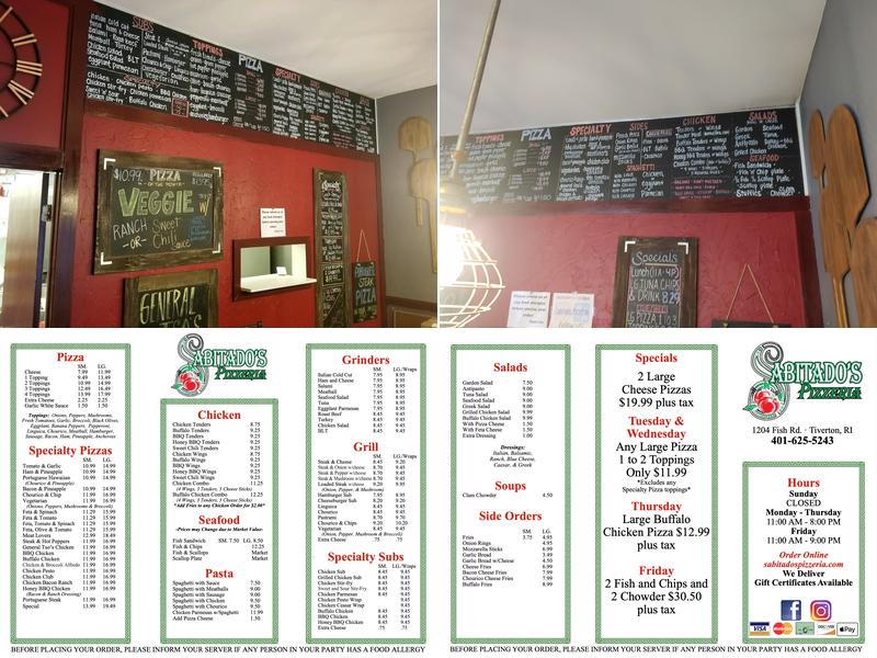 Sabitado's Pizzeria Menu