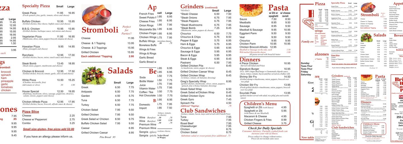 Bristol House of Pizza Menu