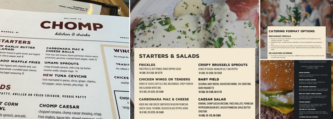 Chomp Kitchen and Drinks Menu