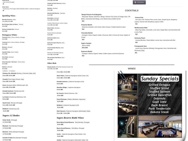 Sagres Restaurant Menu