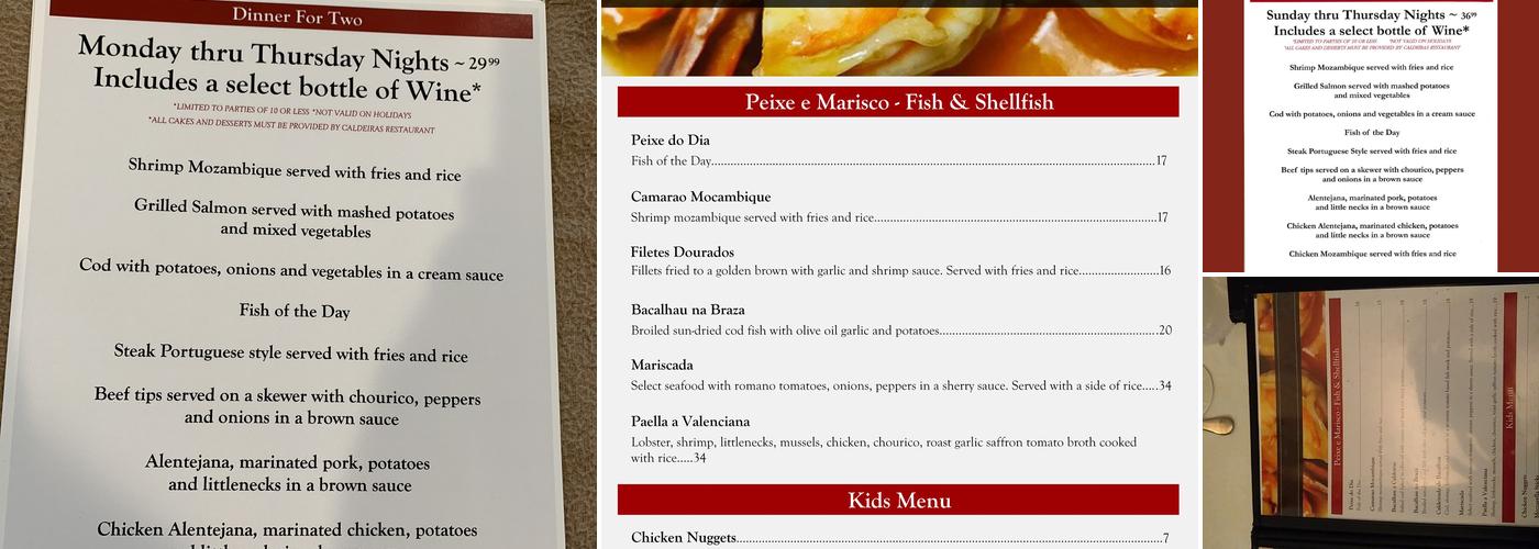 Caldeiras Restaurant Menu