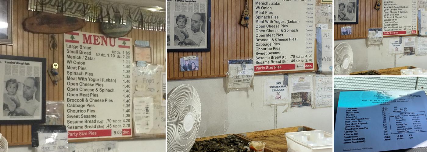 Sam's Bakery Menu