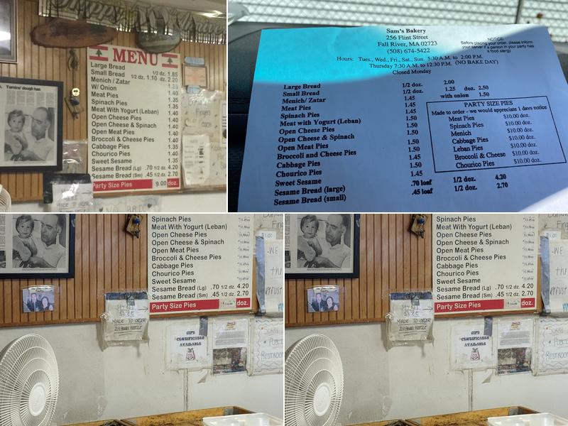 Sam's Bakery Menu