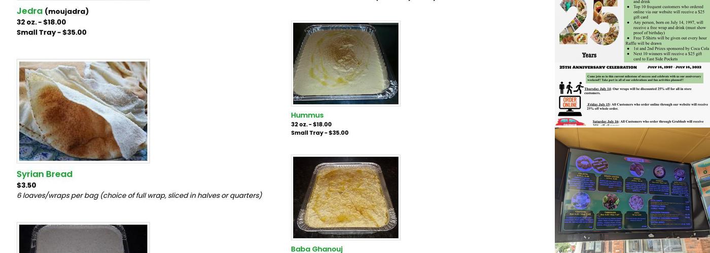 East Side Pockets Menu