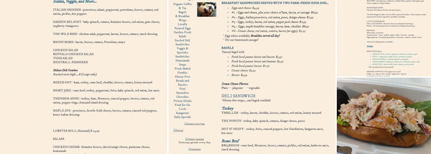 Blue Kangaroo Café Menu