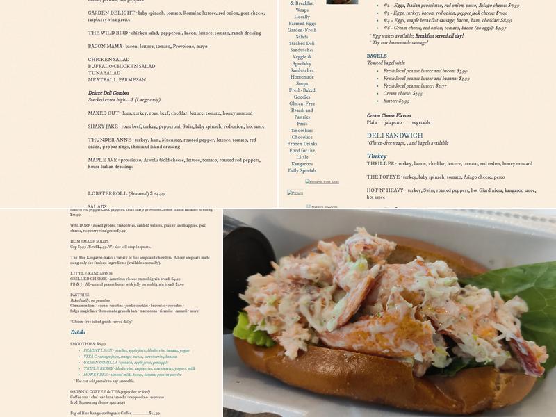 Blue Kangaroo Café Menu