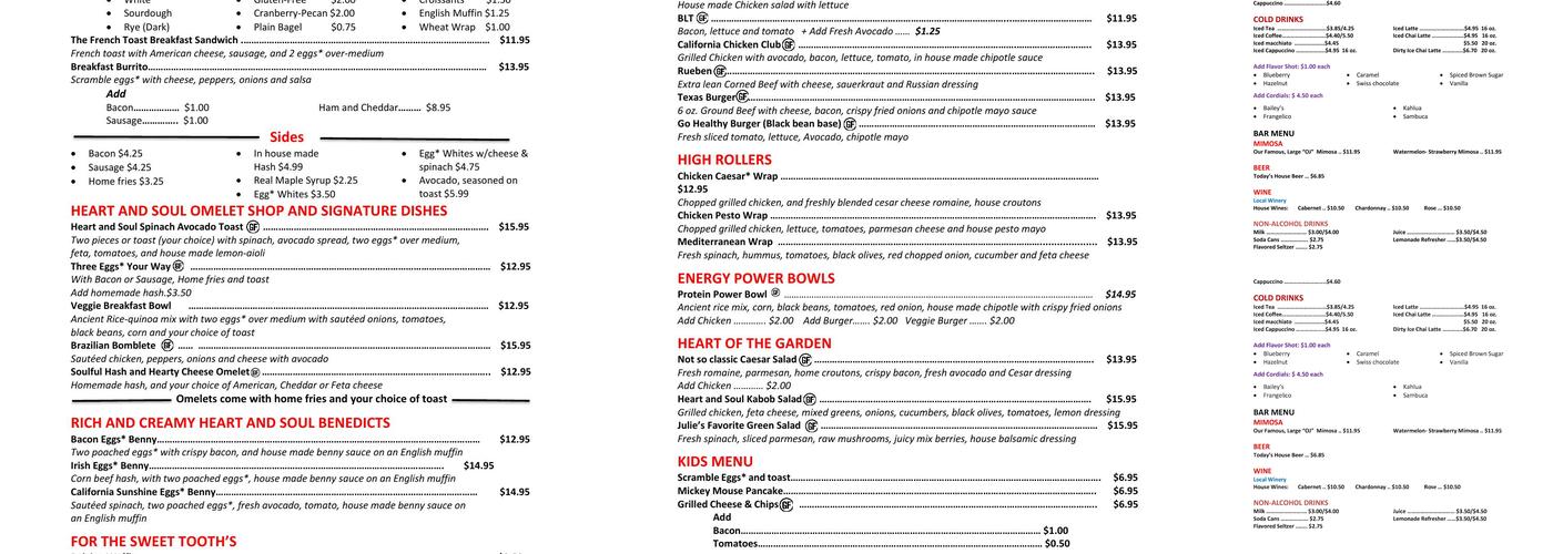 Heart and Soul Cafe Menu