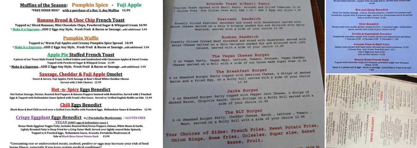 Jigger's Diner Menu
