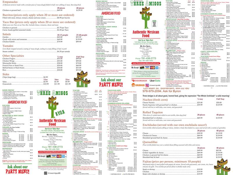 Three Amigos Mexican Taqueria Menu
