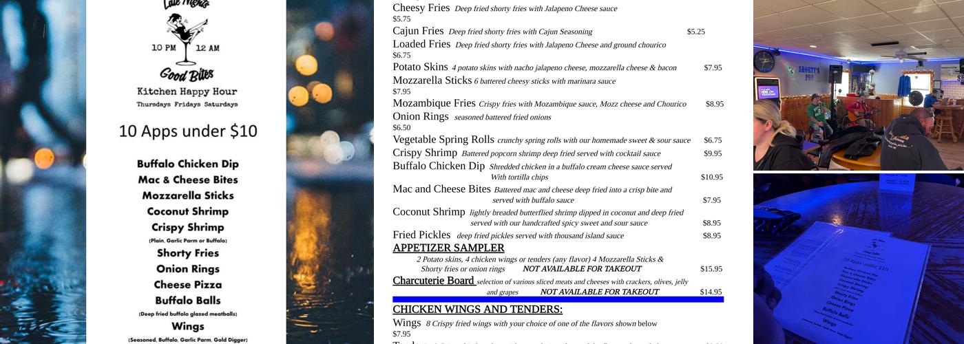 Shortys Pub Inc. Menu