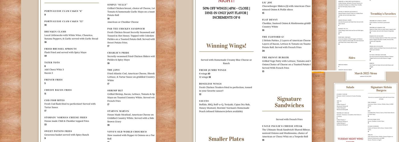 Tremblay's Bar and Grill Menu