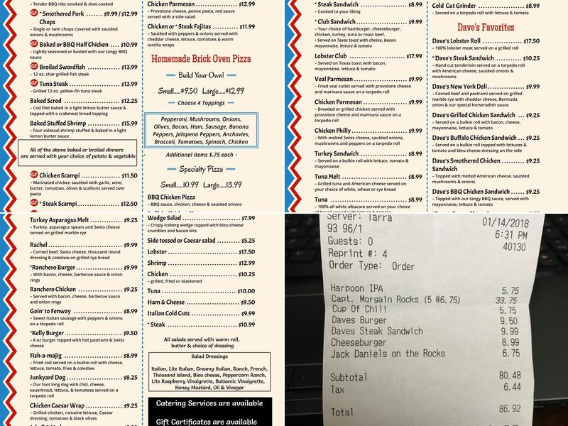 Dave's Bar & Grill Menu