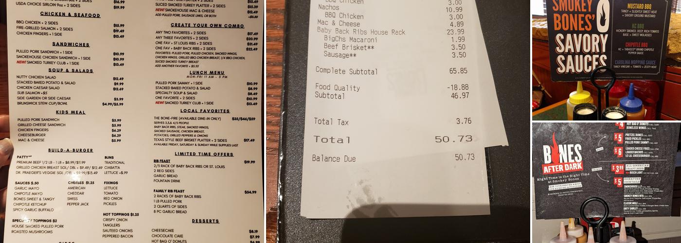 Smokey Bones Warwick Menu