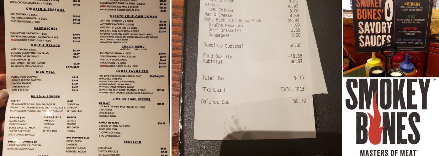 Smokey Bones Warwick Menu