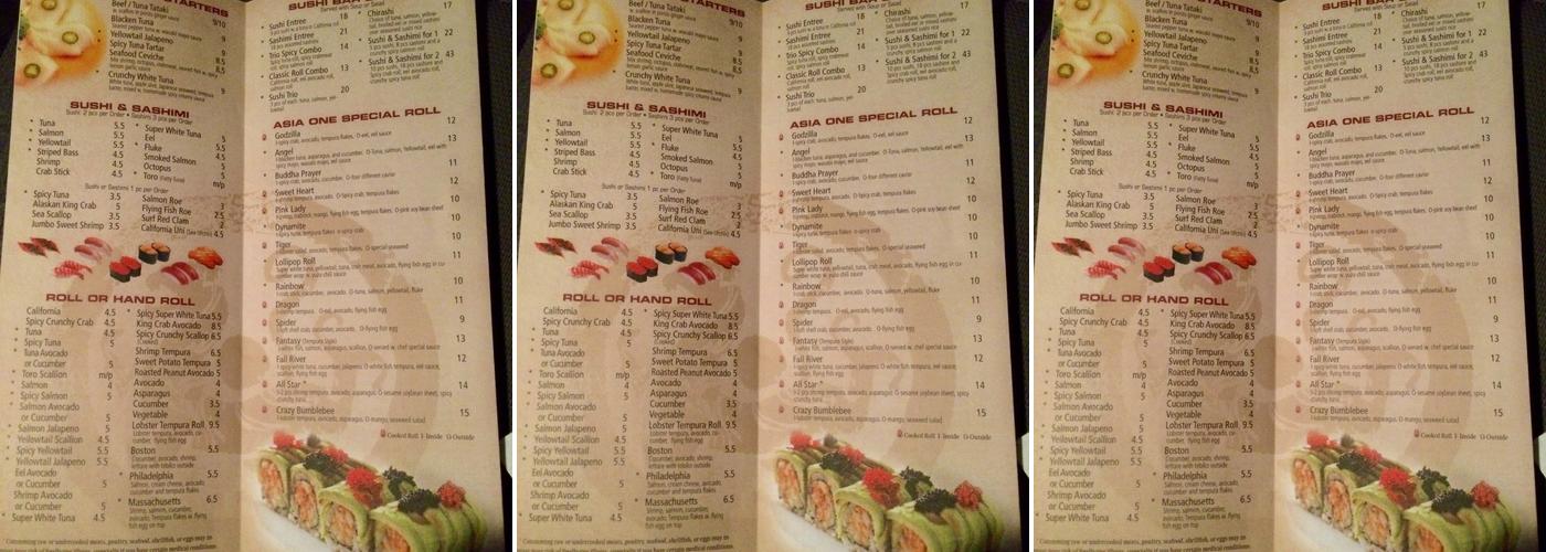 Asia One Bistro Menu
