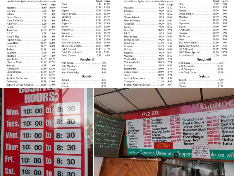 D & A House of Pizza Menu