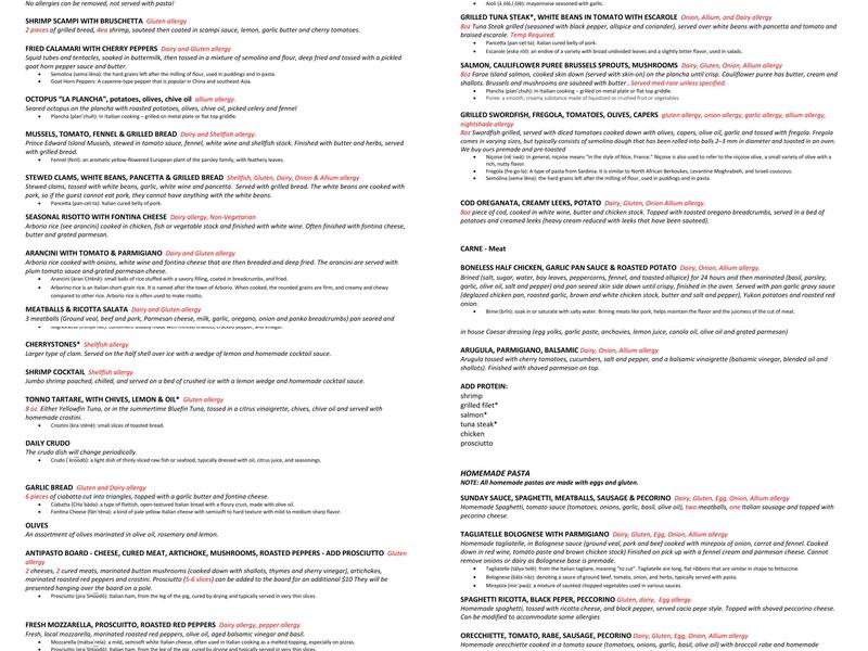 Tonno Gloucester Menu