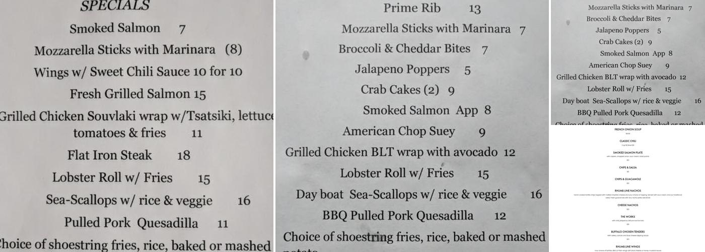 The Rhumb Line Bar & Restaurant Menu