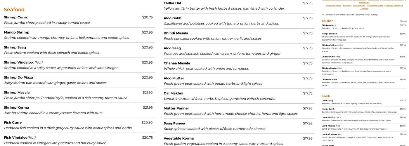 Anmol Restaurant Menu