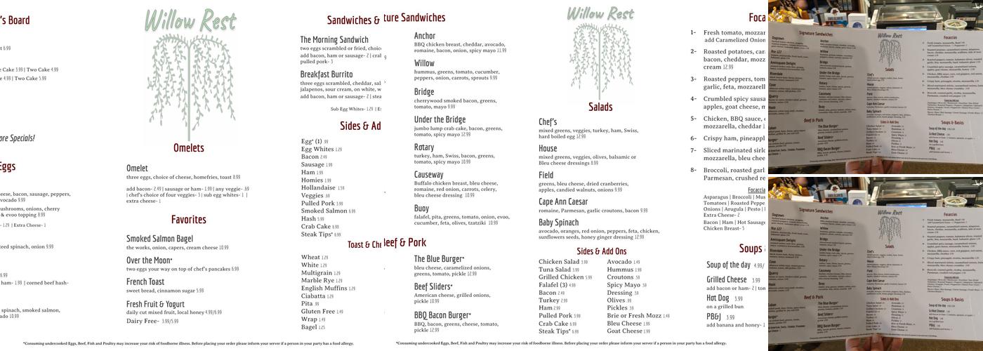 Willow Rest Menu