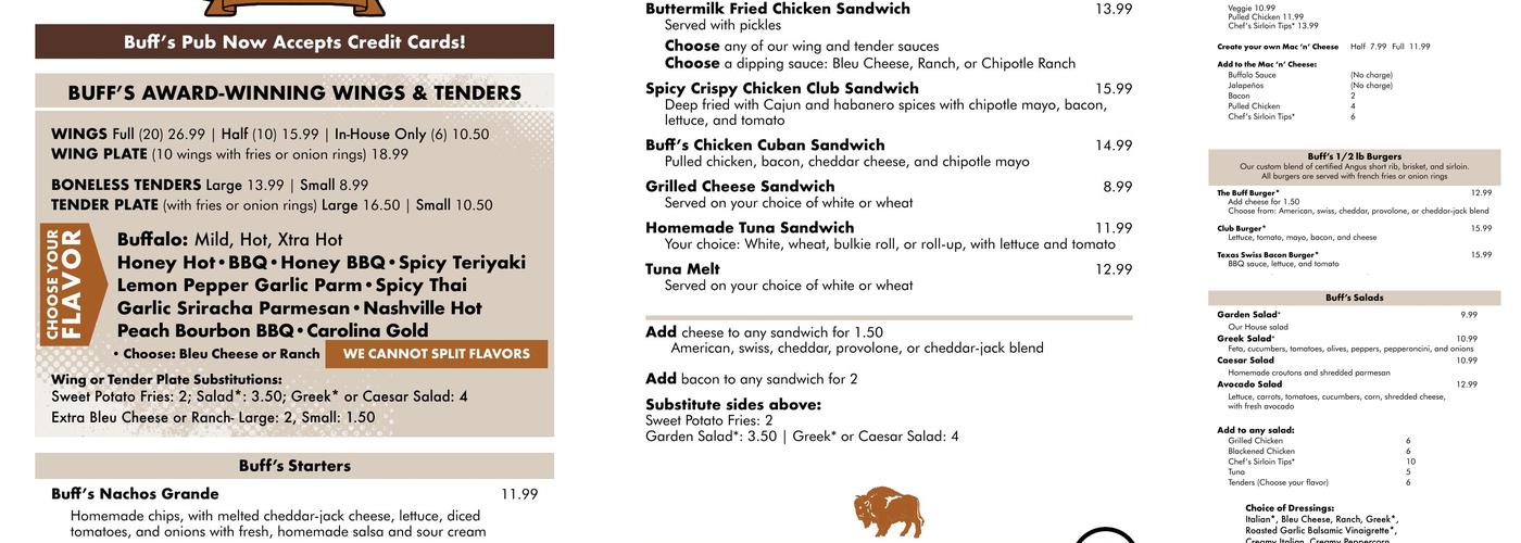 Buff's Pub Menu