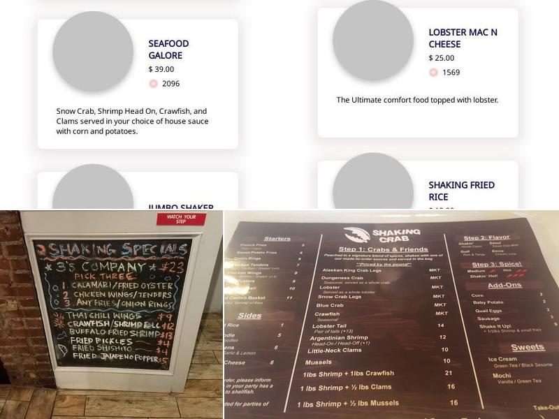 Shaking Crab (Newton) Menu