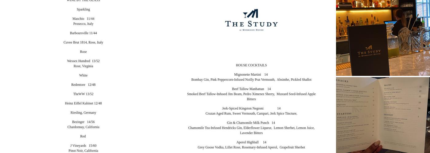 The Study at Morrison House Menu