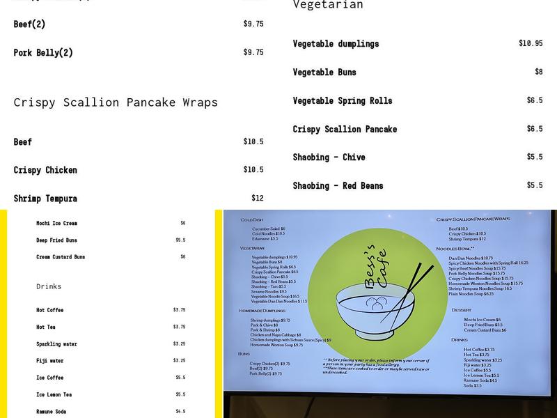 BESS'S CAFE Menu