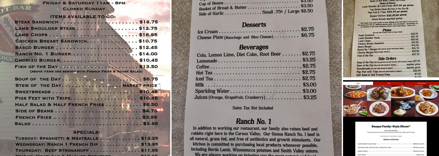 J T Basque Bar & Dining Room Menu