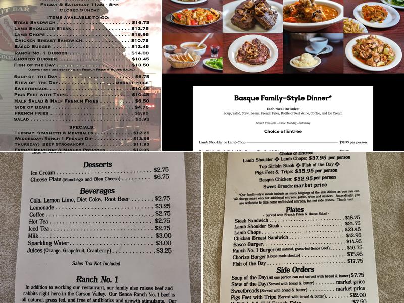 J T Basque Bar & Dining Room Menu