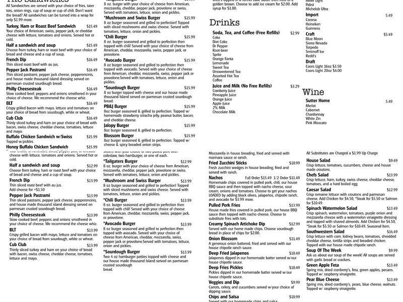 Tailgaters Sports Bar Menu