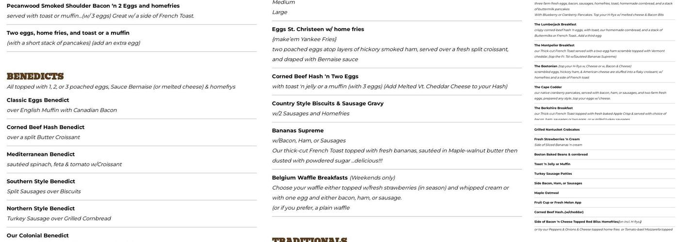 Josephs Two Menu