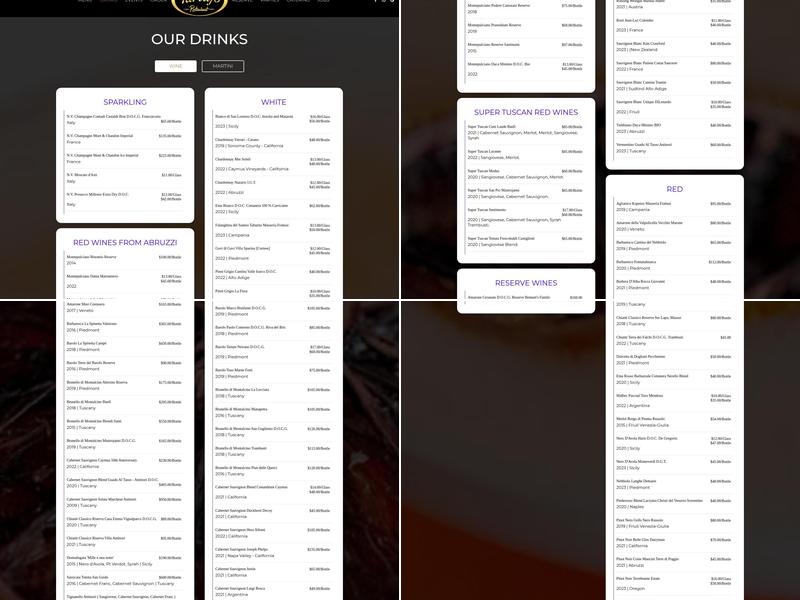 Tartufo Restaurant Menu