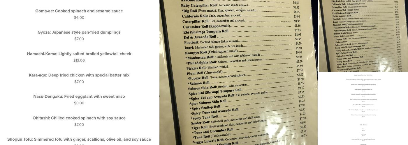 Shogun Japanese Restaurant Menu