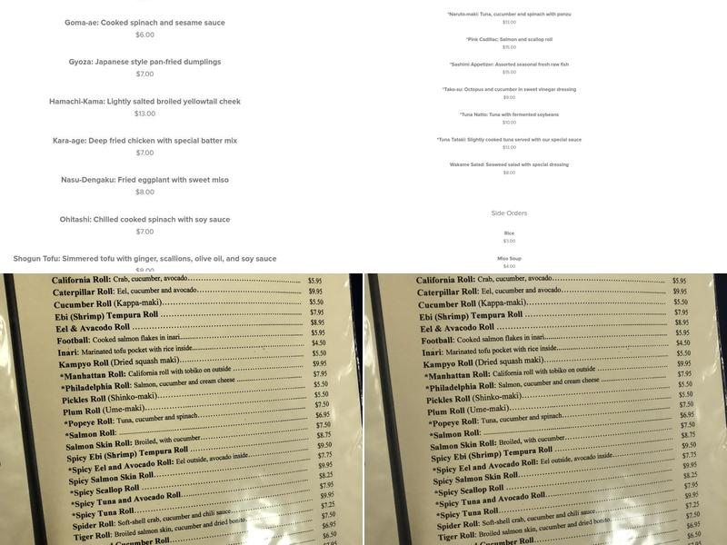 Shogun Japanese Restaurant Menu