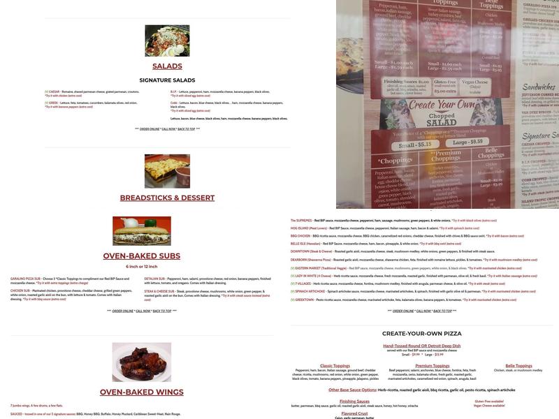 Belle Isle Pizza Menu