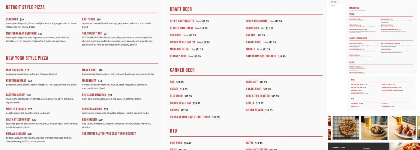 Mike's Pizza Bar Menu