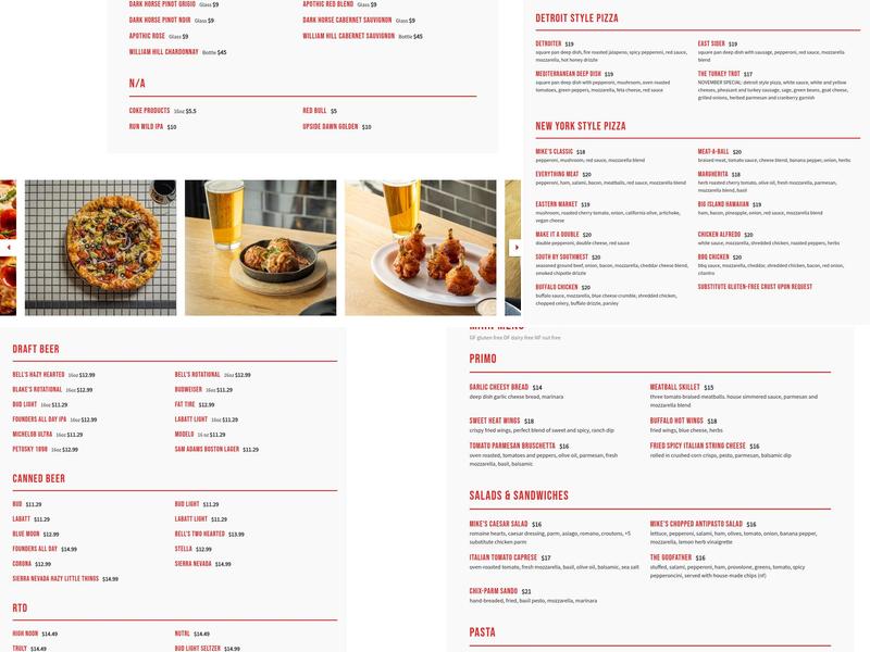 Mike's Pizza Bar Menu