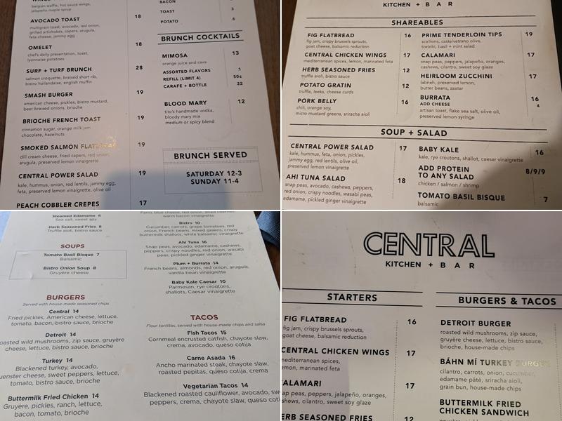 Central Kitchen + Bar Menu