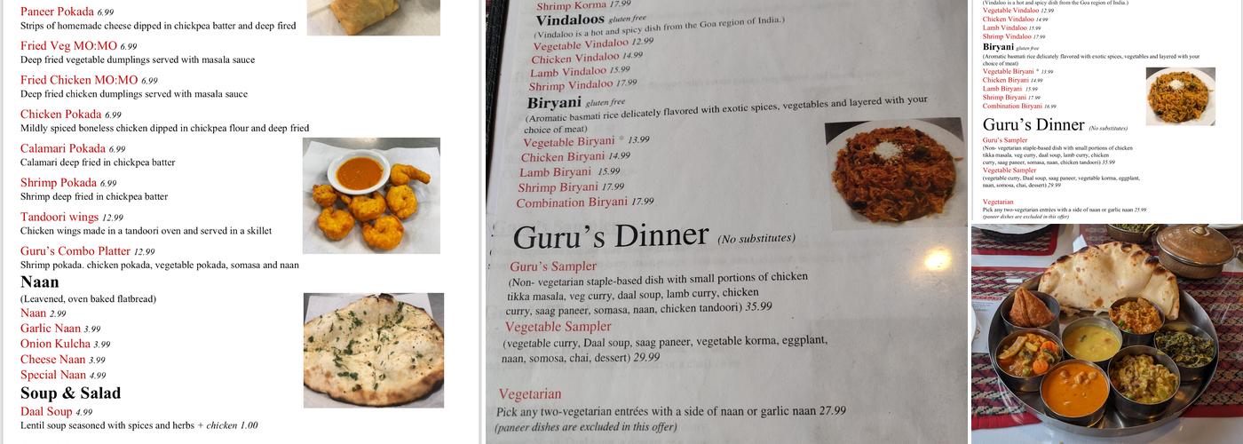 Guru's Restaurant Menu