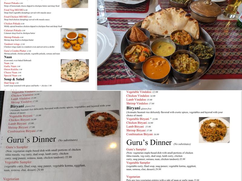 Guru's Restaurant Menu