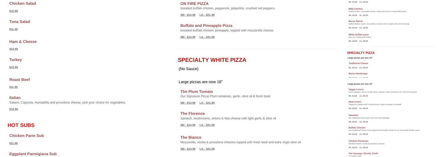 Panini Pízza Co. Menu
