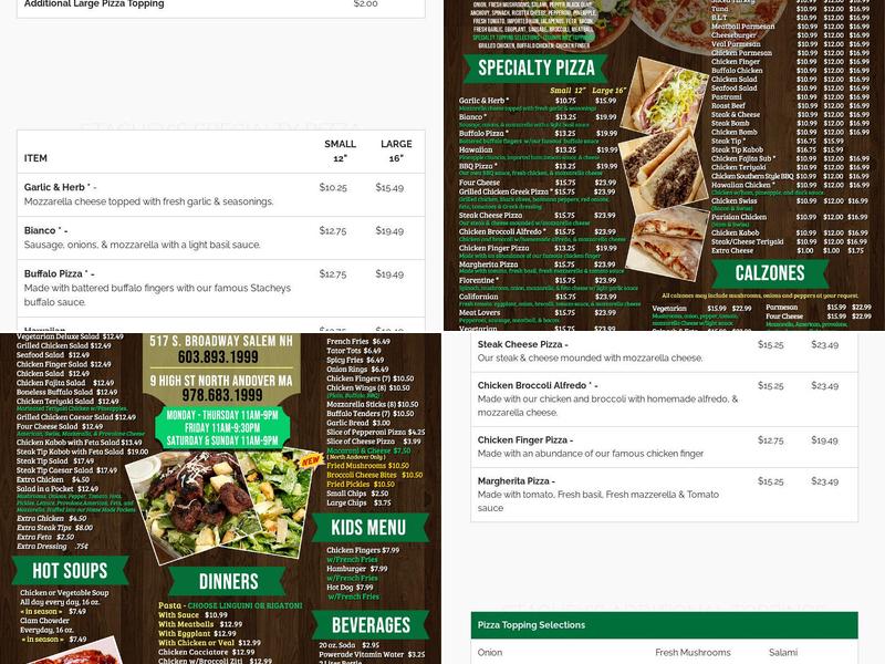 Stachey's Pizza Menu
