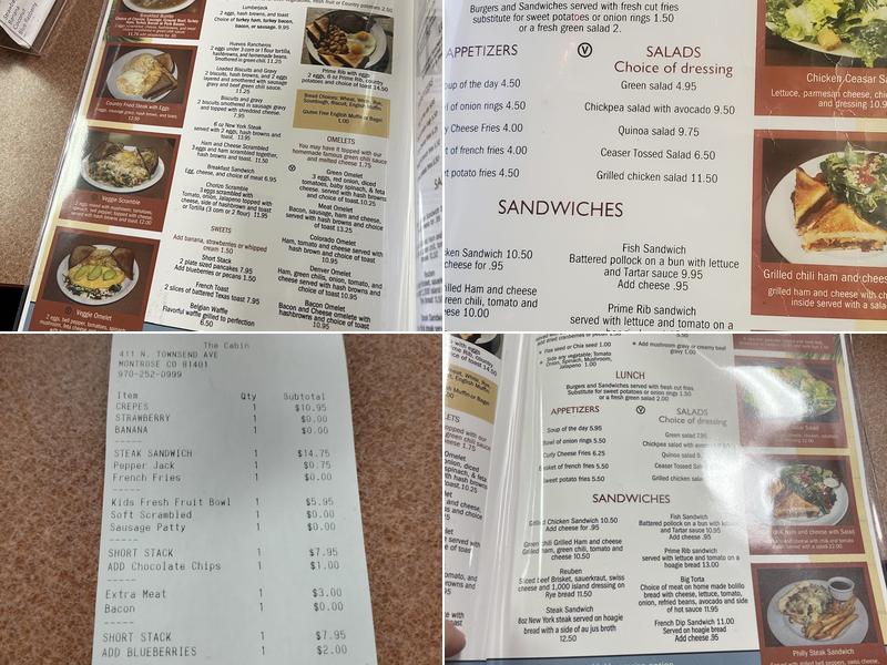 The Cabin Restaurant Menu