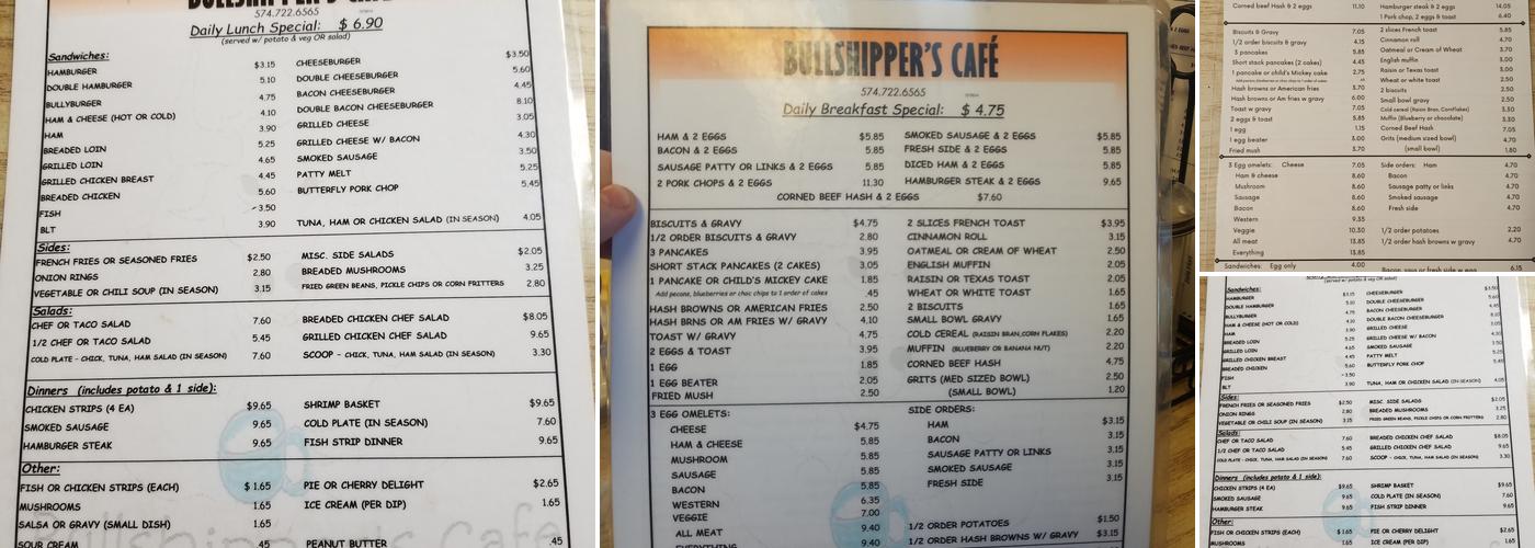 Bullshipper’s Cafe Menu