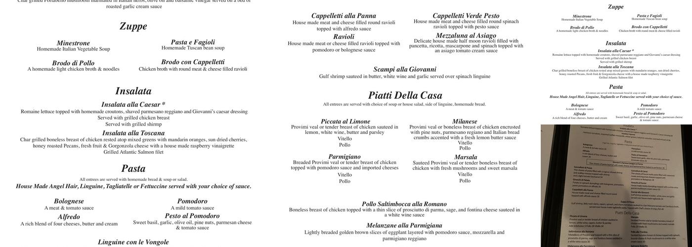 Giovanni's Ristorante Menu